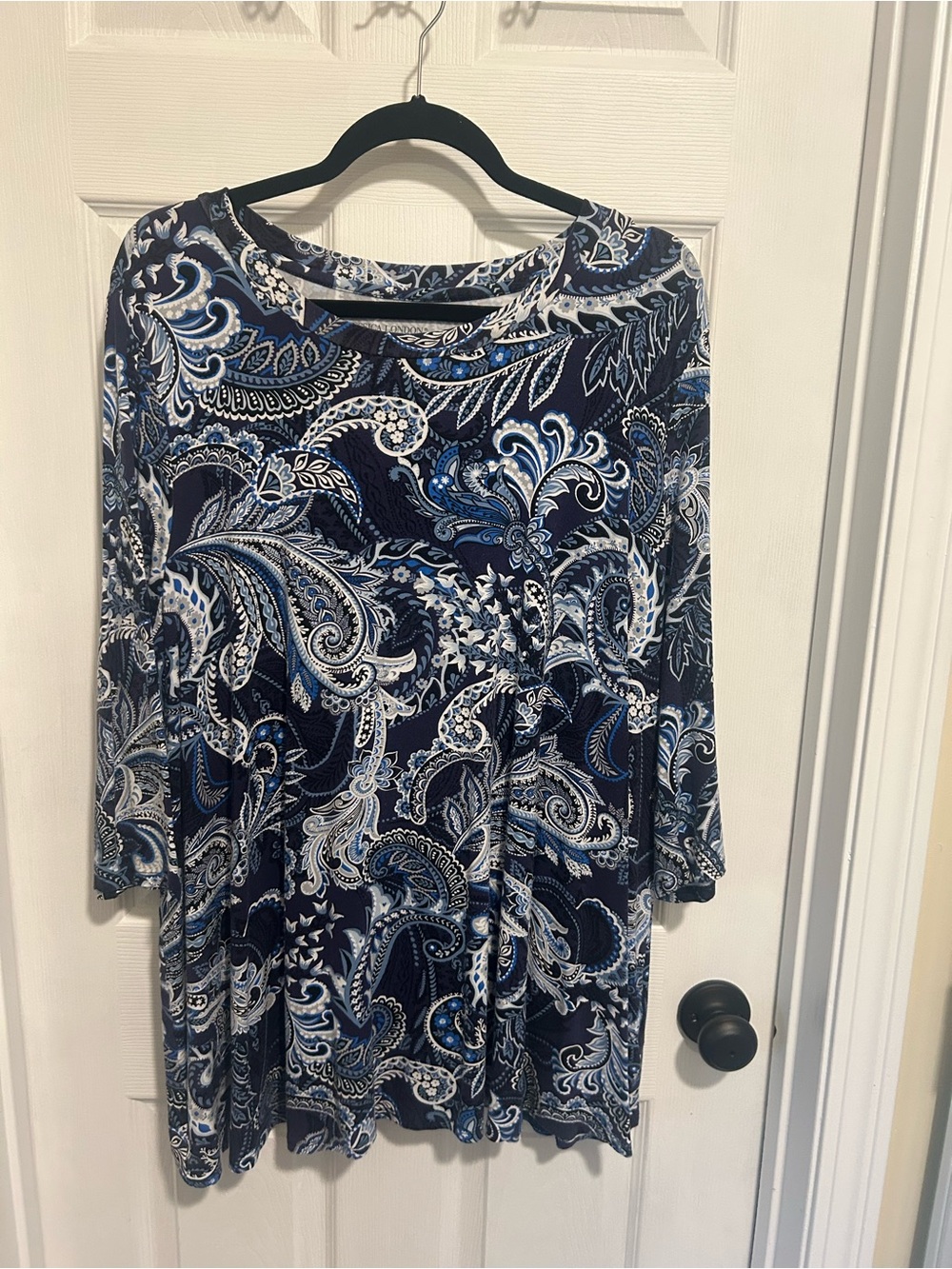 Navy Paisley Tunic Top with Blue and White Accents
